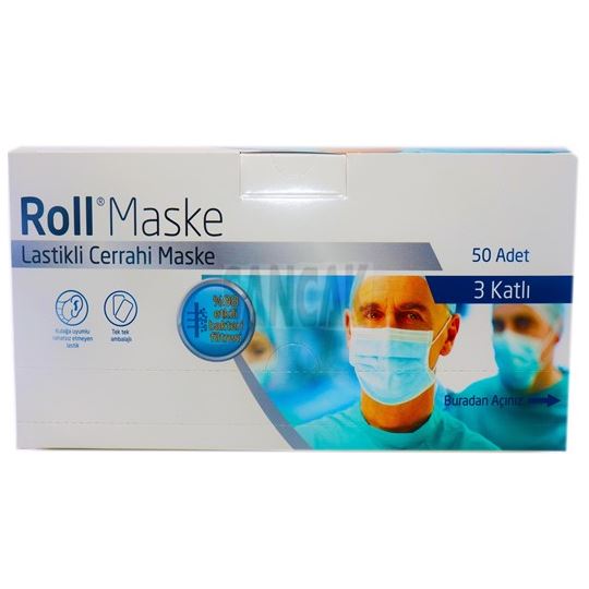 Roll Maske 3 Katlı Tekli Paketlenmiş Cerrahi Maske Telli 50'li